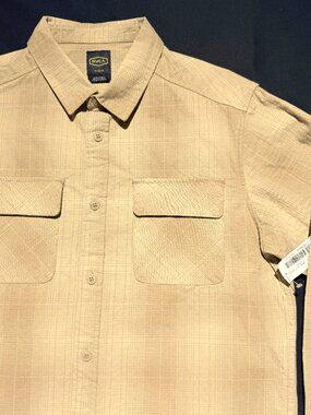 RVCA Mens Button Up Shirt Medium Tan/Tan Plaid 100% Cotton NWT
